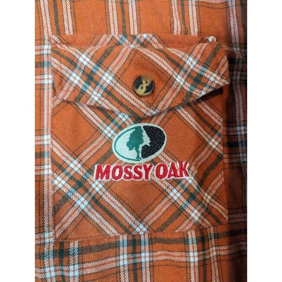 Mossy Oak Flannel Shirt Mens XL Orange Plaid Button Long Sleeve Outdoor Hunters - Picture 3 of 7